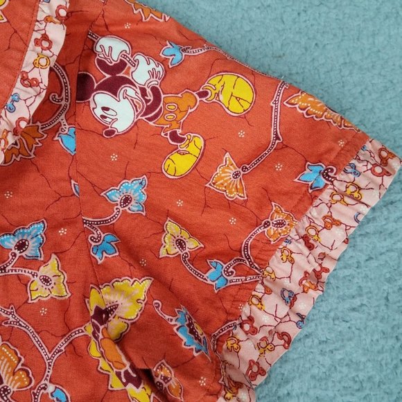 Disney Shirt Girl's Kid's 14 Orange Button Front Mickey Mouse Floral Ruffles - Picture 6 of 10